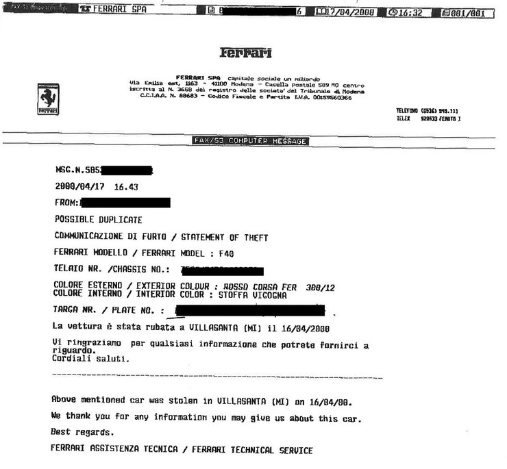 Ferrari F40, угон авто, суперкар Ferrari