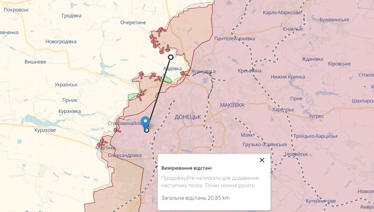 Карта лінії фронту, Донецьк карта