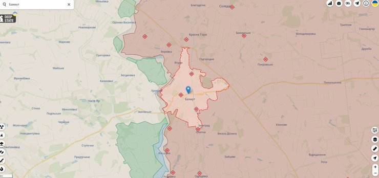 Ситуация на Бахмутском направлении. Карта Deepstate