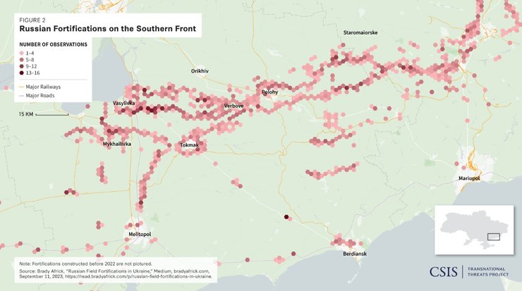 Карта укріплень російських військ на Південному напрямку