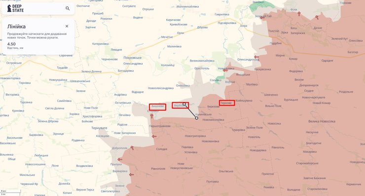 Карта наступу ЗСУ під Олександрівкою та Гуляйполем, DeepState, 17-18 лютого