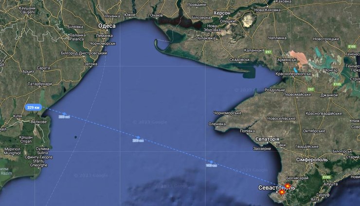 Расстояние от Инкермана до побережья Украины