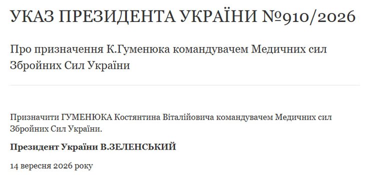 указ Зеленського про призначення Гуменюка