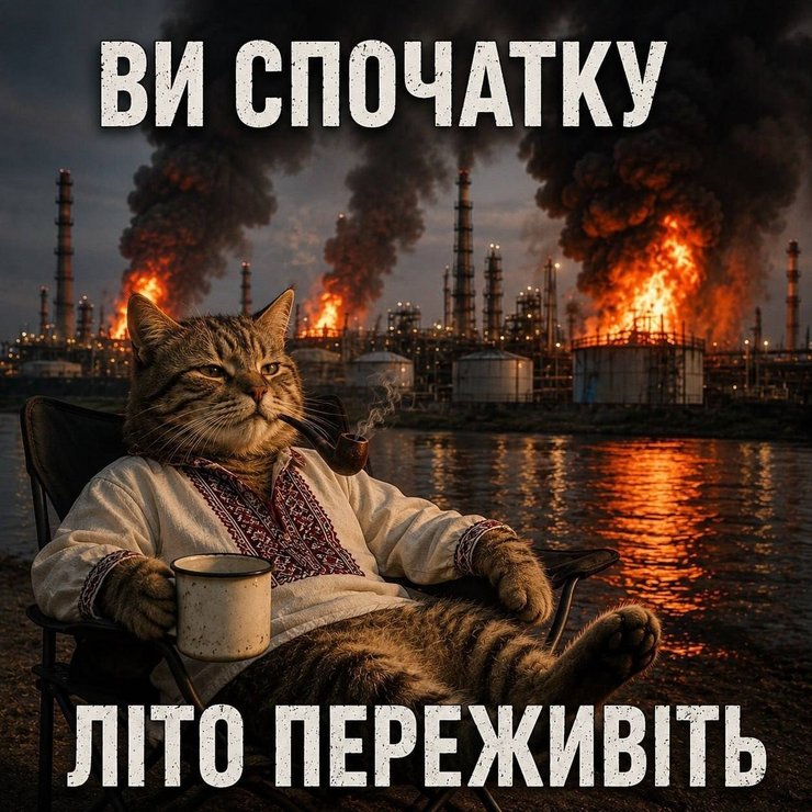 мем з котом та НПЗ після допису про заморозку Міноборони РФ