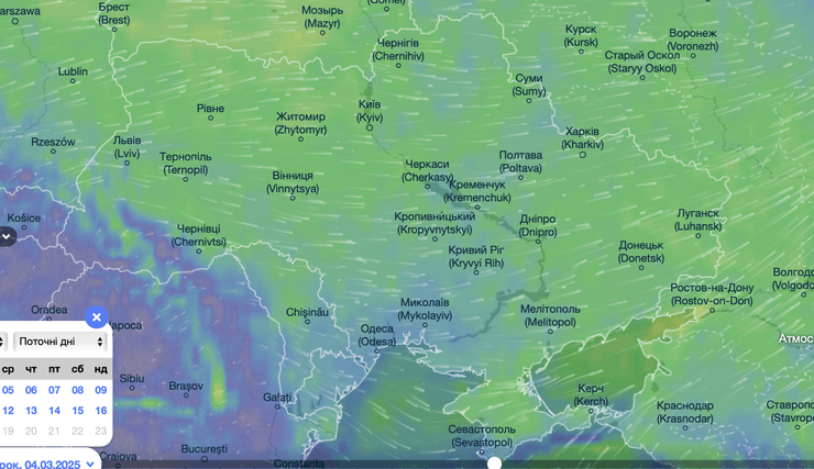 порывы ветра Украина карта 4 марта