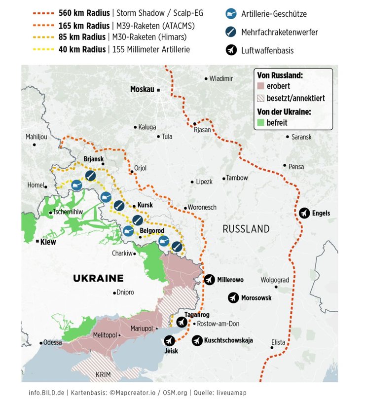 Західна зброя, карта, США, територія РФ, SCALP, Storm Shadow, ATACMS, HIMARS