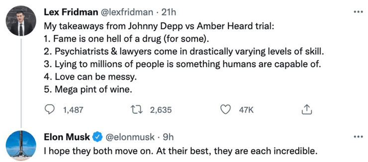 Илон Маск прокомментировал судебный процесс Джонни Деппа и Эмбер Херд