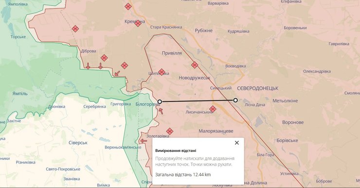 Ситуация на линии фронта возле Северодонецка