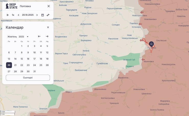Карта фронту біля Полтавки та Ольгівського 20 жовтня