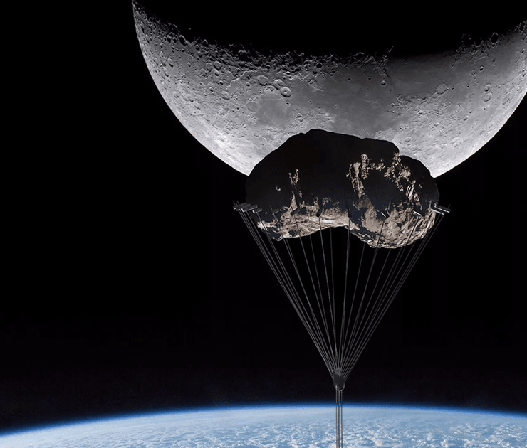 Подвесной небоскреб, астероид, проект небоскреба, астероид, будет свисать с астероида, МКС, здание на на орбите, летающий небоскреб