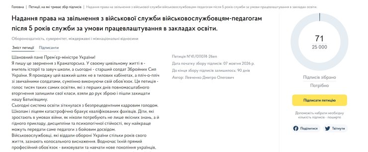 Текст петиції про демобілізацію