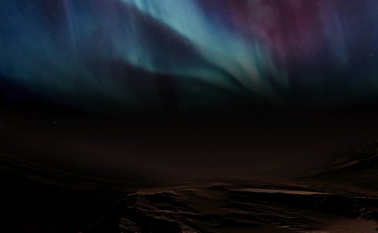 полярное сияние, Марс, поверхность планеты, рисунок