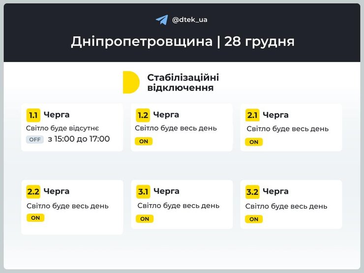 Днепропетровская область, график, 28 декабря, дтэк