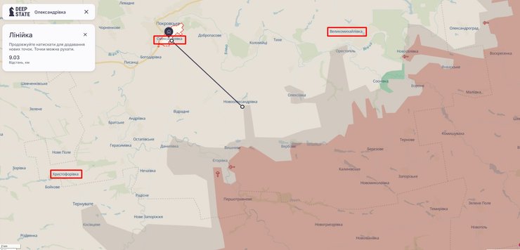Карта лінії боїв на Гуляйпільському напрямку, 11 лютого