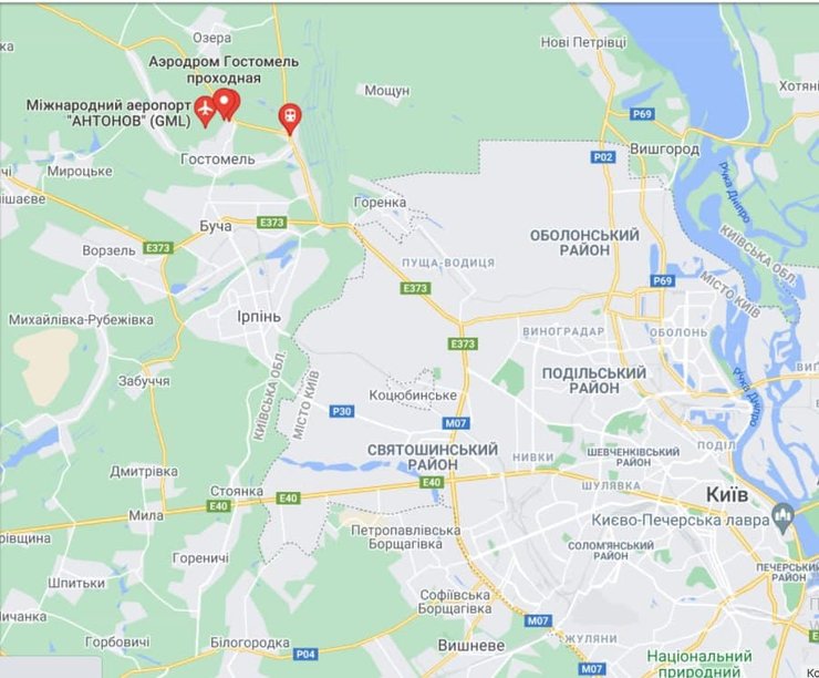 аэродром гостомель, карта