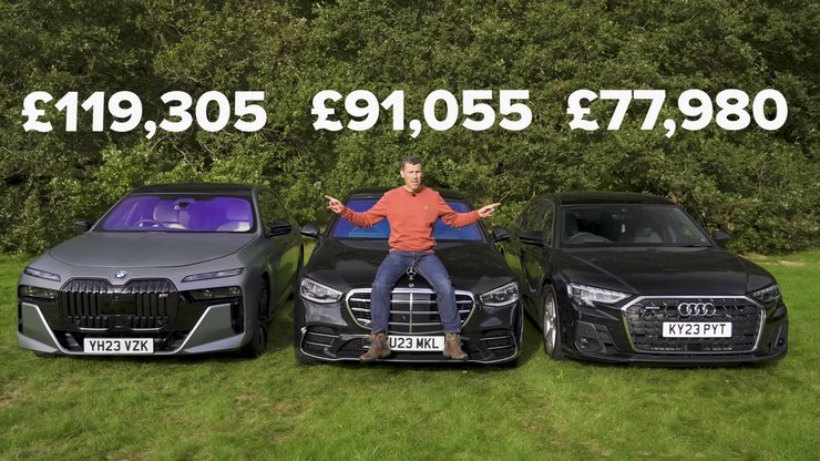 BMW M760e xDrive, Mercedes-Benz S580e и Audi A8 60 TFSIe Quattro сравнение