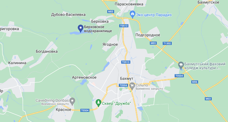 Берхівське водосховище, карта бахмута, Берхівське водосховище карта