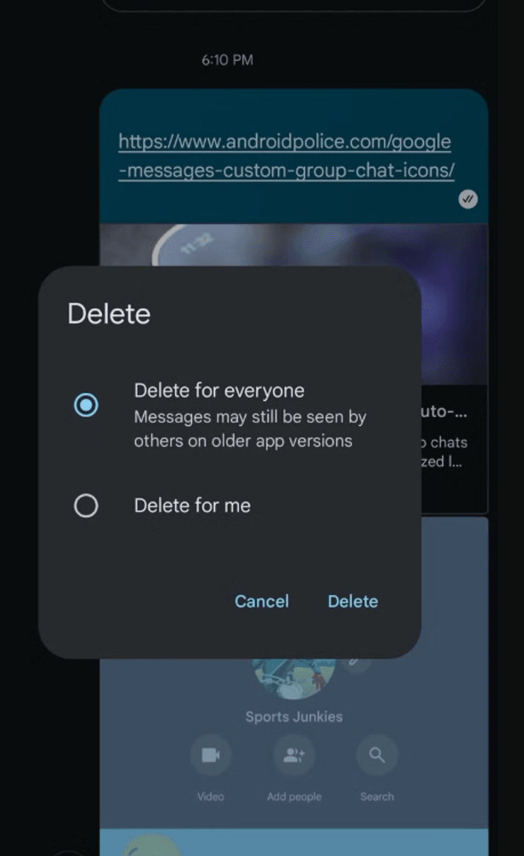 Google Messages удаление сообщения