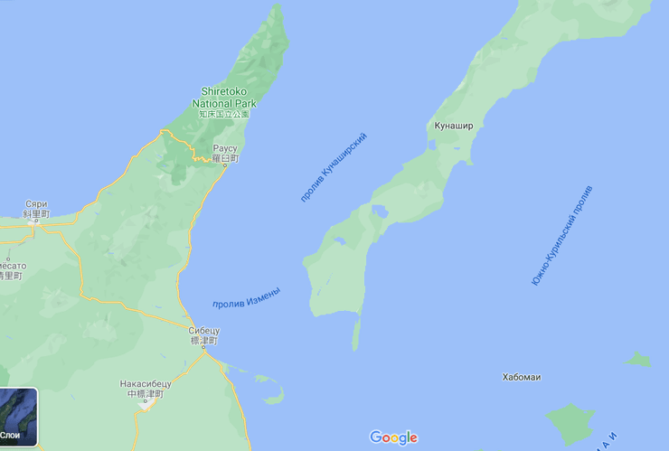 карта, кунашир, хоккайдо