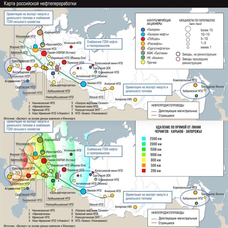 Карта НПЗ РФ, до яких дістає зброя СОУ