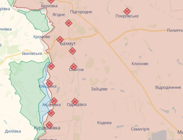Карта боевых действий, Бахмутское направление