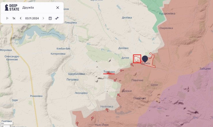 Бои на Донбассе, Торецк, Дружба, карта боев, DeepState, 4 ноября, ВСУ