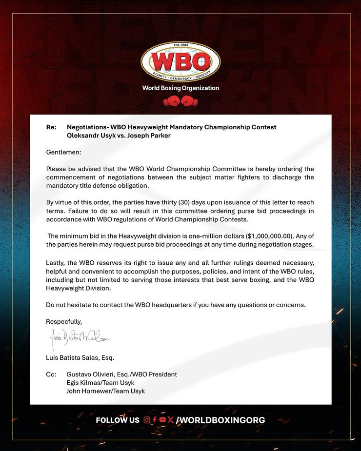 WBO заявило о бое Усика и Паркера о бое с Усиком и Паркером