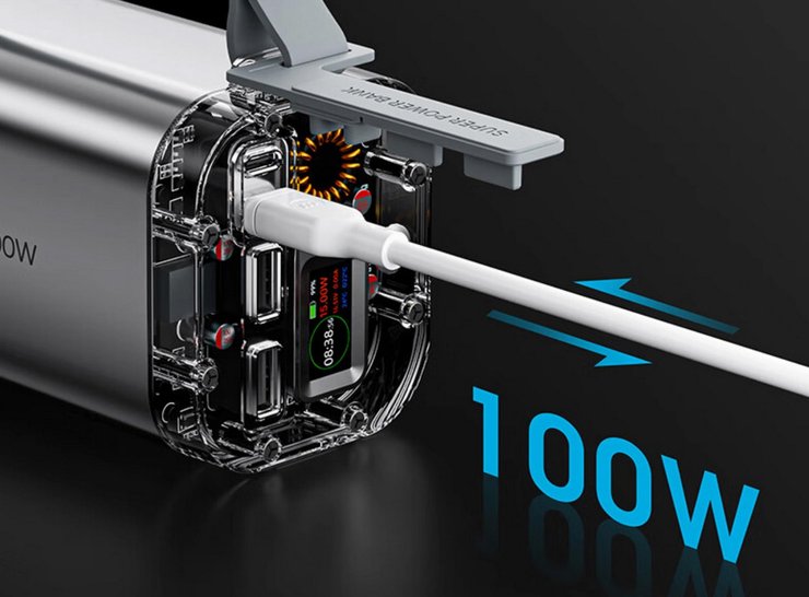 Momax  имеет выходную мощность 100 Вт, что позволяет заряжать даже ноутбуки