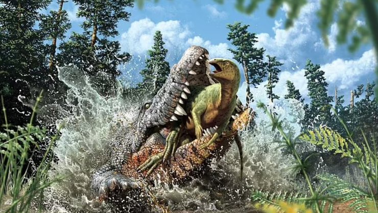 Древний крокодил, орнитопод