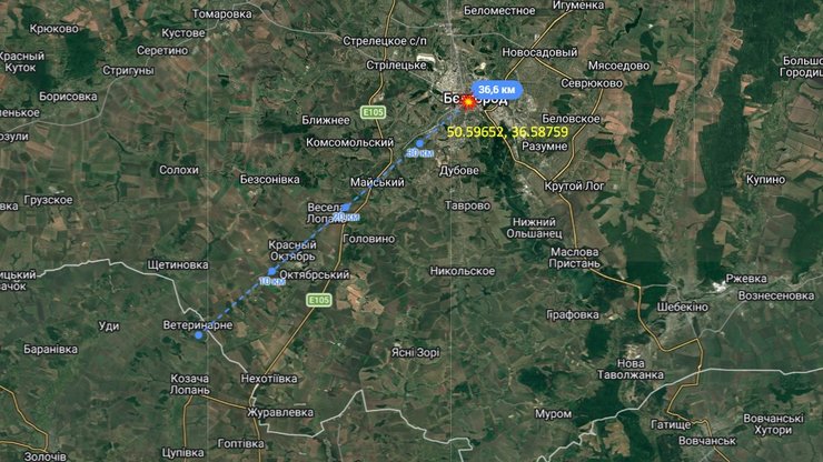 Які координати точки удару по будинку уряду у Бєлгороді 31 березня