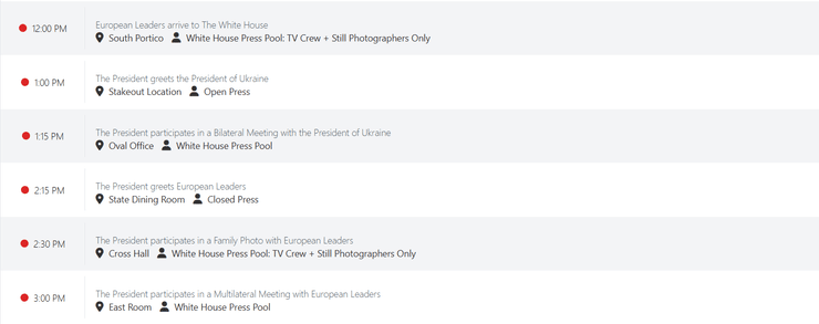 Расписание встречи Зеленского и Трампа на сайте RollCall