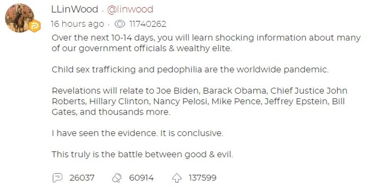 Лин Вуд, сообщение, Parler