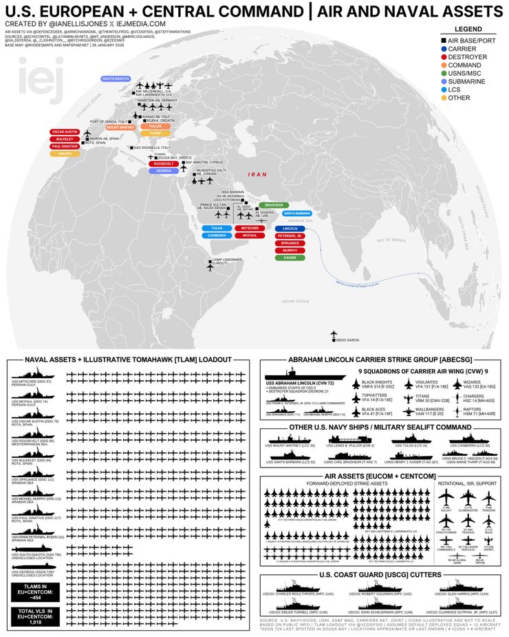 Инфографика с силами США у берегов Ирана, 28 января