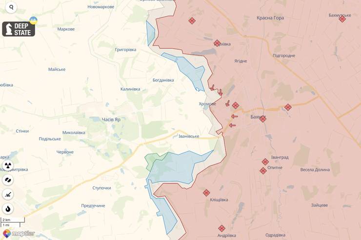 Карта боїв у Бахмуті
