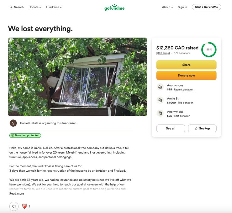 В Канаде Огромное дерево упало на дом пенсионера и раздавило жилое здание