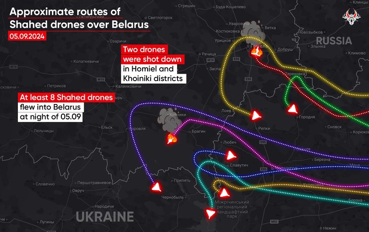 Обстрелы ВС РФ, Беларусь, шахеты, траектория, 5 сентября