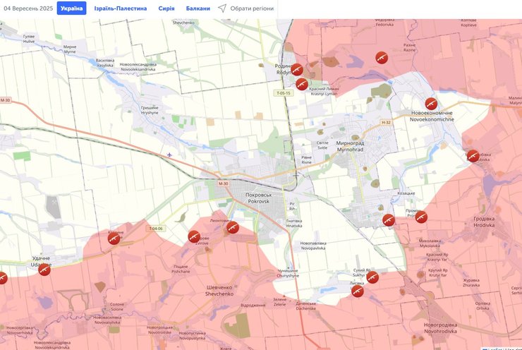 Liveuamap про бої під Покровськом 2 вересня