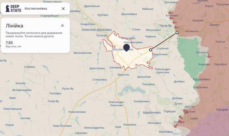 Удар РФ по Константиновке, 9 августа, карта