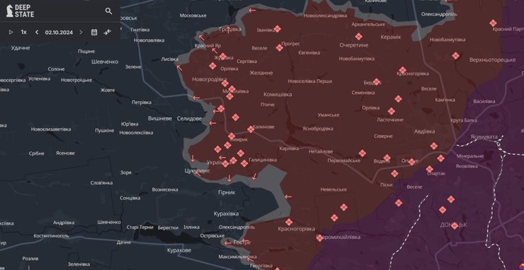 Карта боев в Донецкой области DeepState