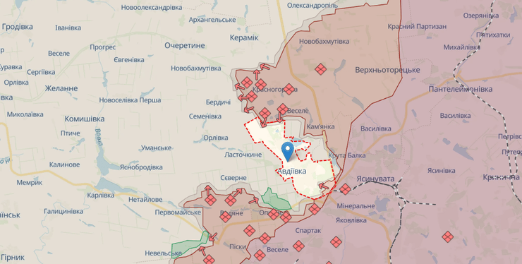 карта боїв у районі Авдіївки