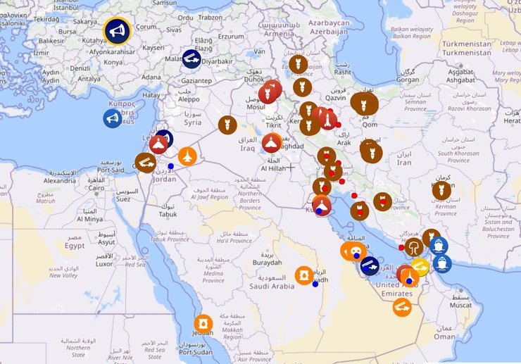 Карта ударов Ирана с 28 февраля