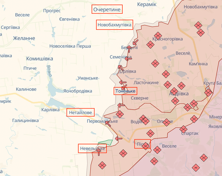 Авдеевка, карта войны, Донецкая область, Авдеевское направление