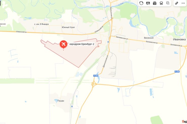 Аэродром "Оренбург-2" на карте