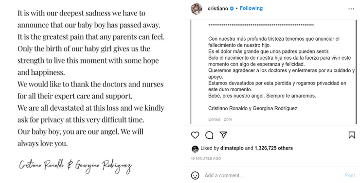 Криштиану Роналду смерть сын близнецы трагедия Джорджина Родригес