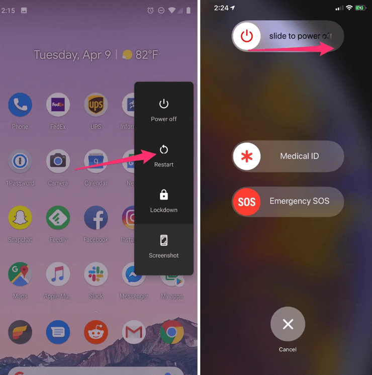 как перезапустить iPhone и Android