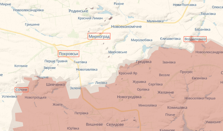 Покровское направление, карта боевых действий, Донецкая область, наступление России, наступление ВС РФ