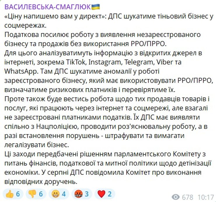 скриншота поста Василевской-Смаглюк о бизнесе в сети и детинизации, 19 августа