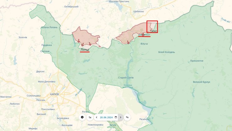 Наступление РФ, Харьков, Липцы, Волчанск, Тихое, карта, 21 июня