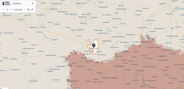 Наступление РФ, Покровск, карта, 31 января, DeepState