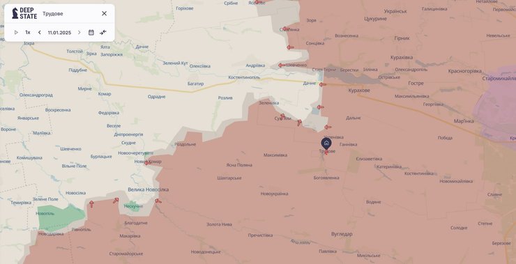 Бой якута и бойца ВСУ, карта, село Трудовое